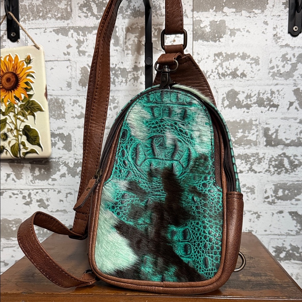 American Darling Teal and Brown Crossbody Sling Bag